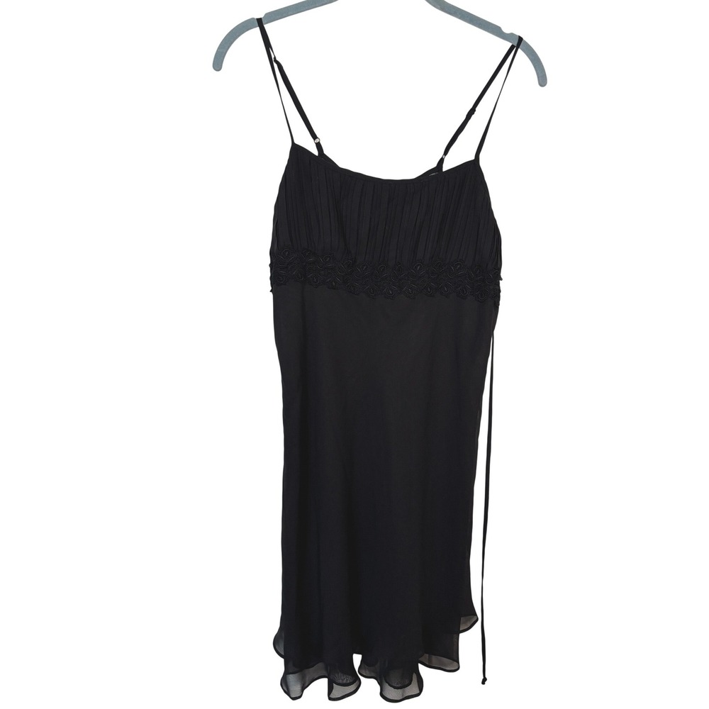 La Vie en Rose Black Pleated‎ Lace Trim Babydoll Chemise Lingerie Dress Large